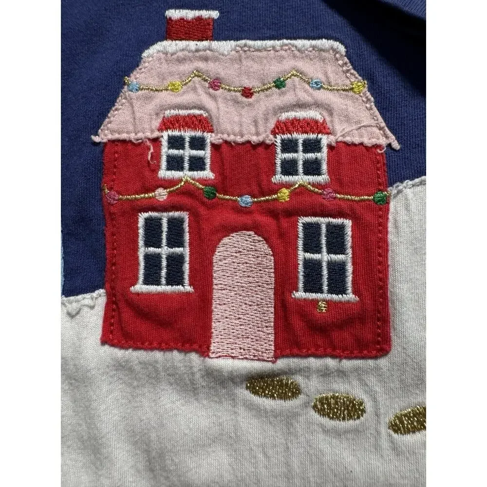 Mini Boden Girls 3-4Y Christmas Applique Dress Santa Sleigh Rainbow House